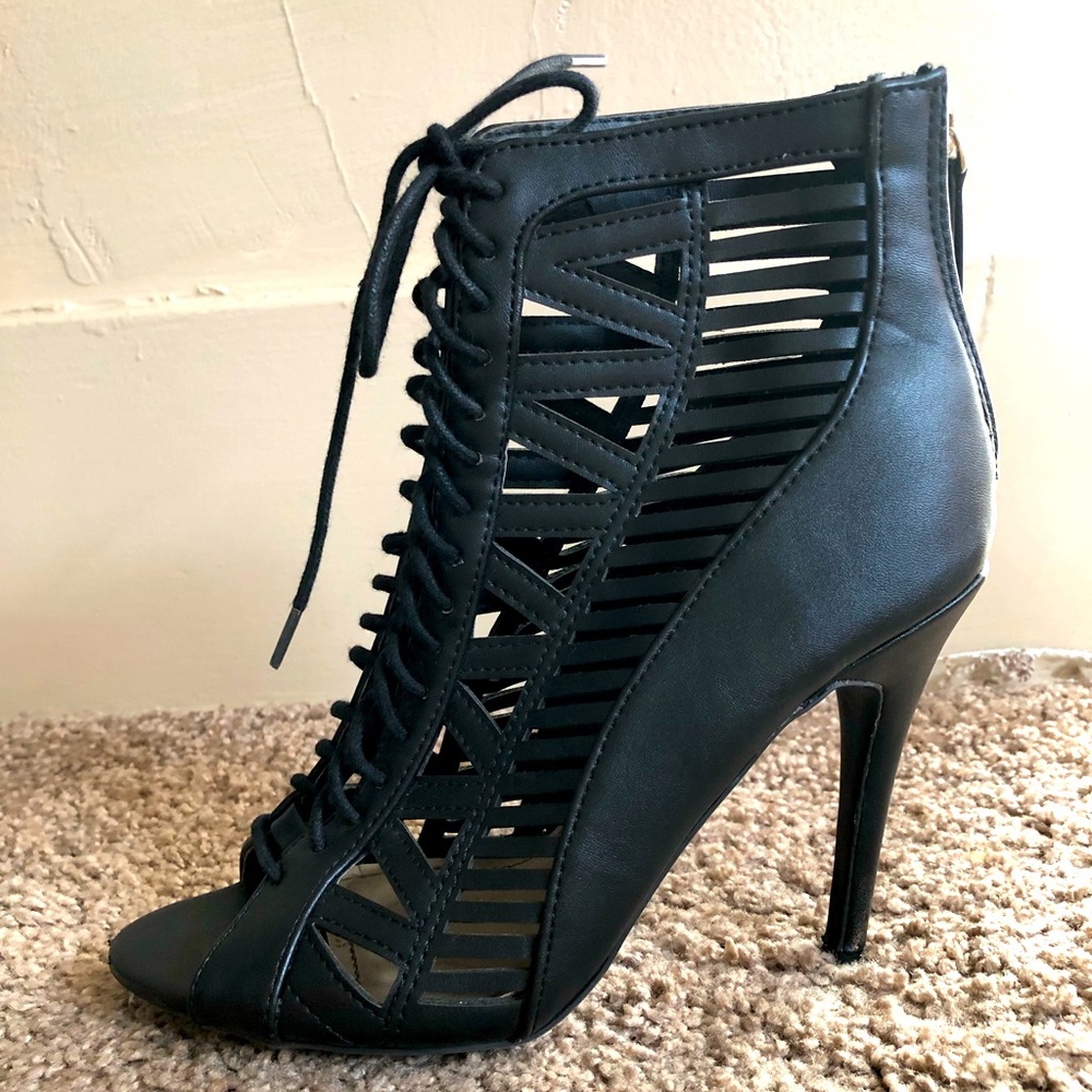 Black anne Michelle faux  leather lace up heels